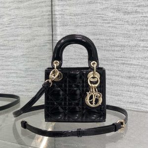 Dior Lady Dior Micro Sac à Main en Cuir Verni Noir - Réplique Miroir de Qualité Supérieure 1128945818 - front view