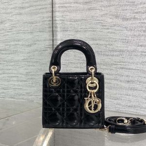 Dior Lady Dior Micro Sac à Main en Cuir Verni Noir - Réplique Miroir de Qualité Supérieure 1128945818 - side view